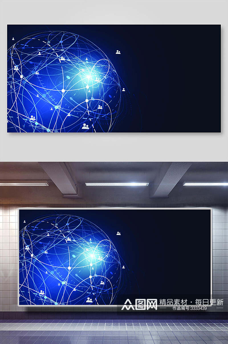 蓝色线条科技宇航网络矢量背景展板素材