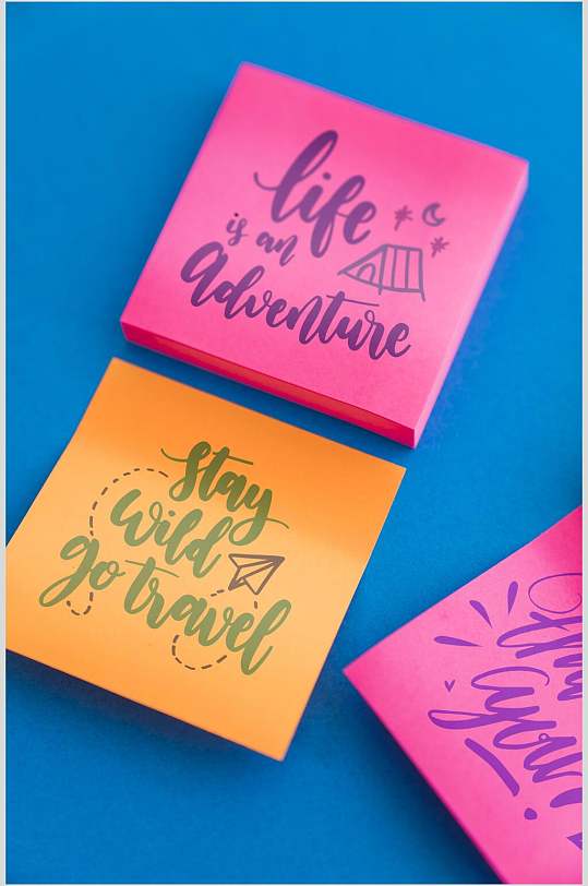 英文粉蓝黄色创意大气便利贴样机