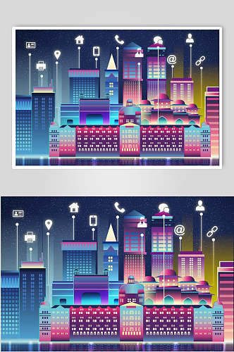 高端科技城市建筑插画矢量素材