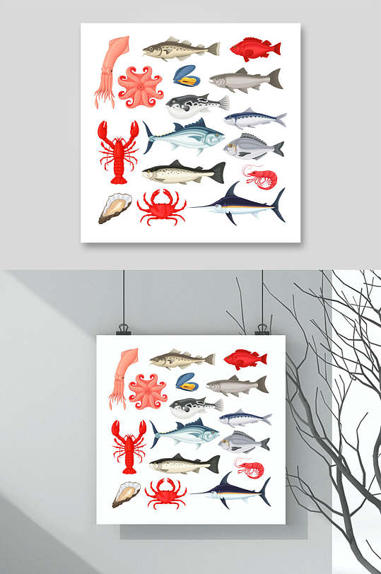 可爱卡通小龙虾手绘海洋生物矢量素材