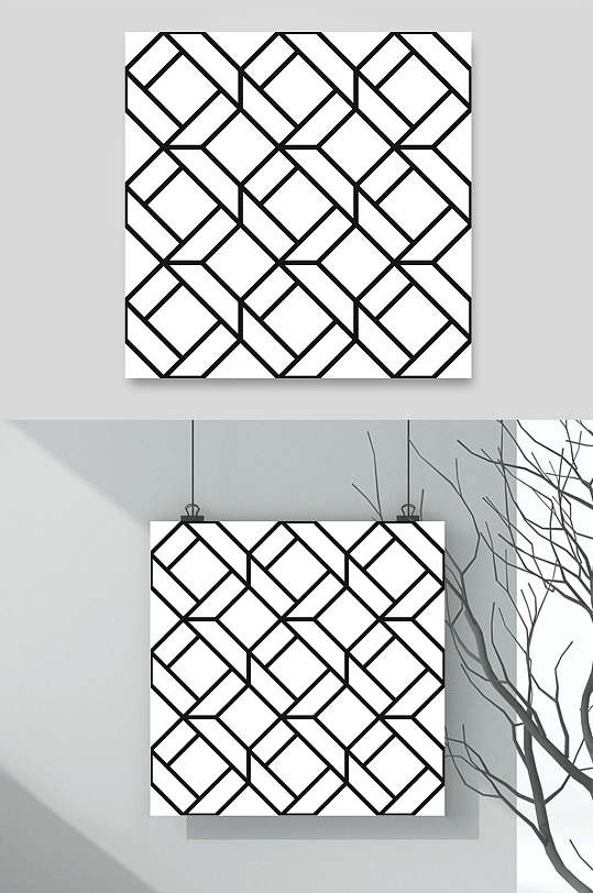 黑白线条大气创意几何色块矢量素材