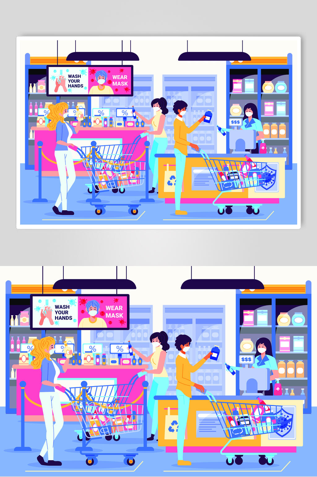 创意购物人物场景插画矢量素材素材