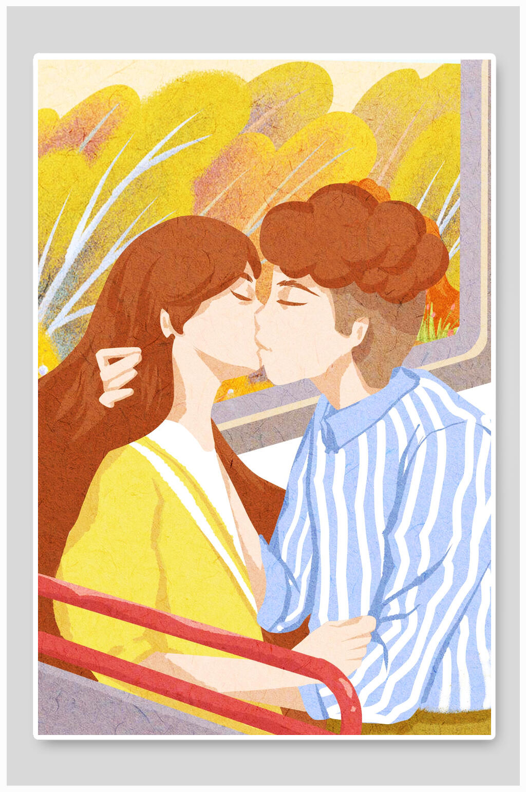 金色男孩女孩接吻情人节插画素材