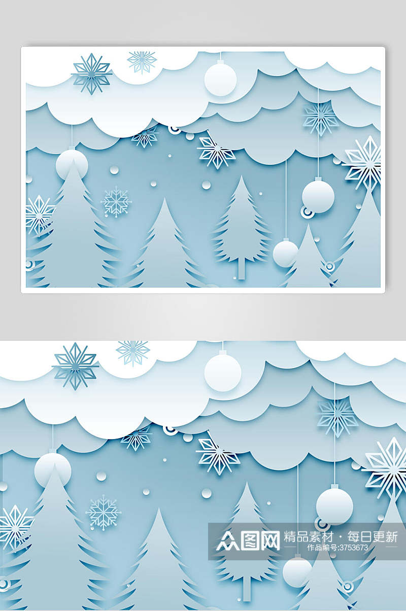 唯美大气雪花冬季剪纸素材素材