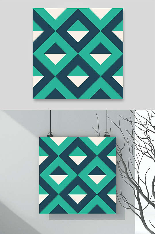 绿色手绘创意大气几何色块矢量素材