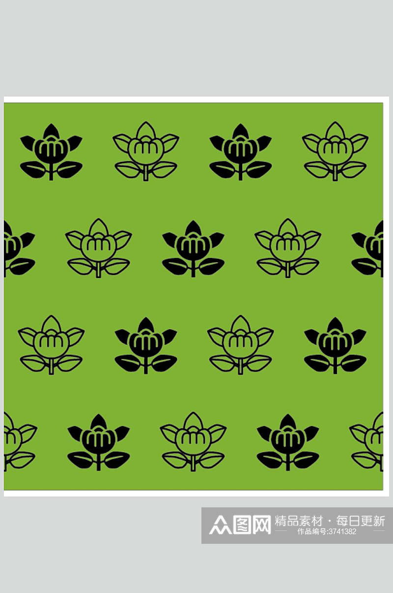 绿色简约花朵中式古典花纹矢量素材素材