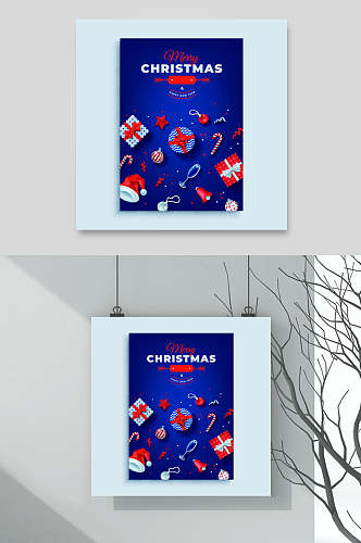 蓝色创意礼物欧美圣诞海报矢量素材