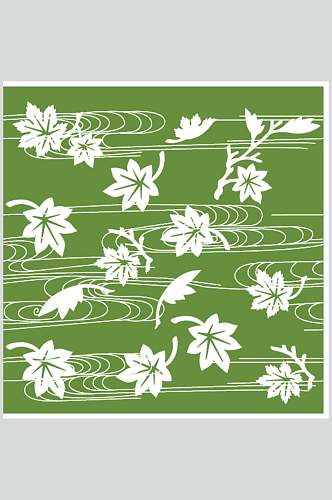 小清新绿色枫叶中式古典花纹矢量素材