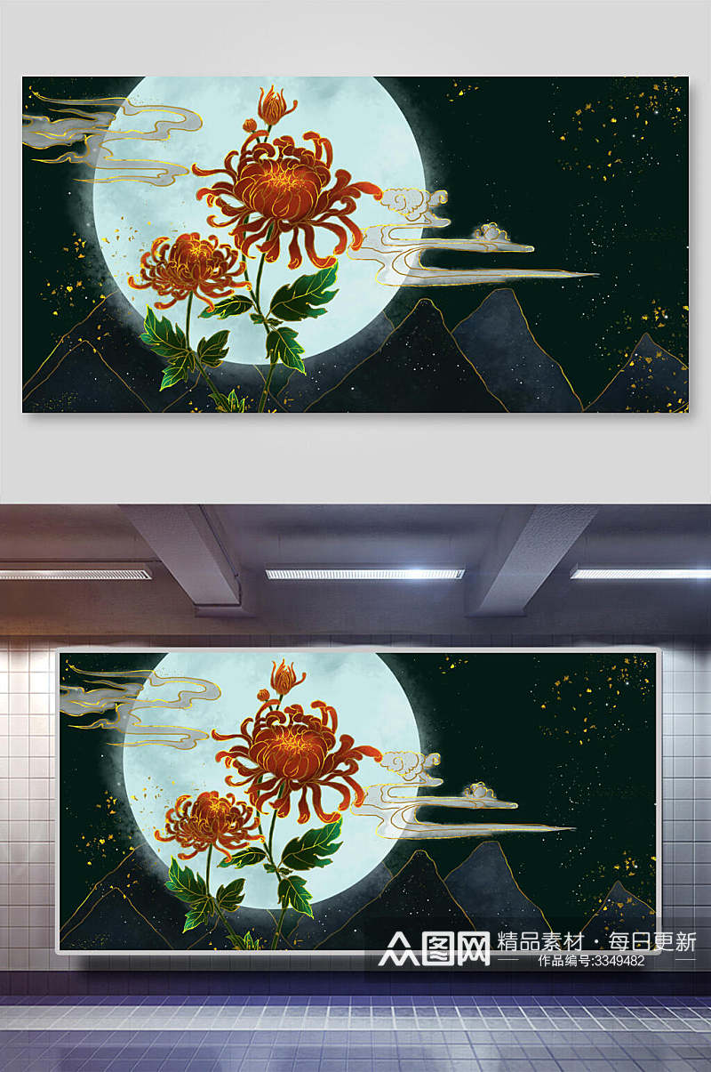 花鎏金中式复古背景展板素材