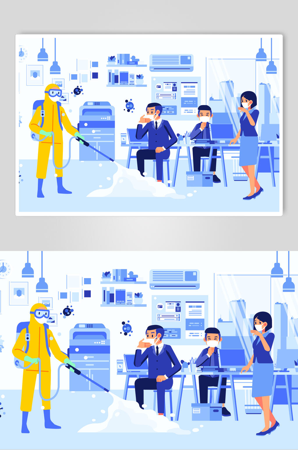 创意卡通消毒人物场景插画矢量素材素材