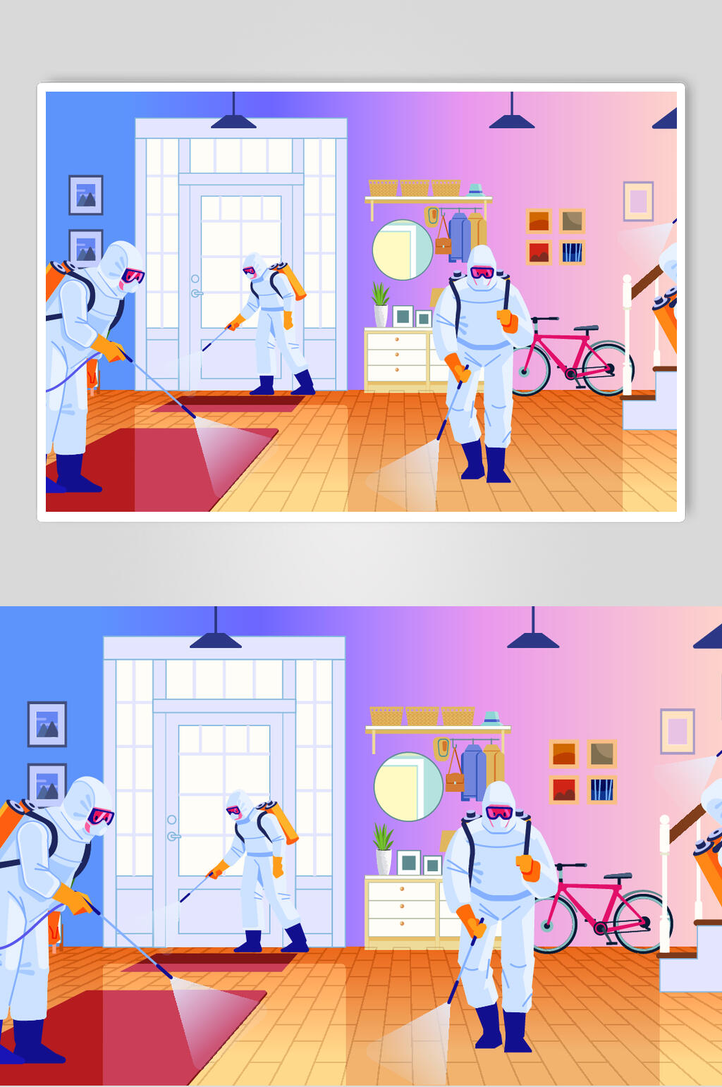 消毒人物场景插画矢量素材素材