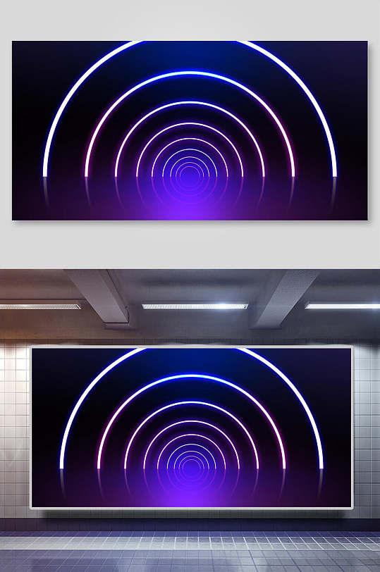 紫色线条霓虹灯科技背景展板