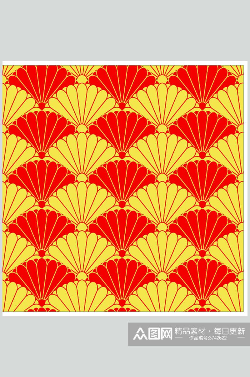红色大气扇子中式古典花纹矢量素材素材