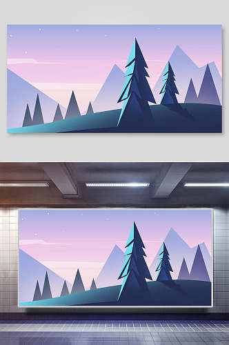 紫色山脉风景插画素材