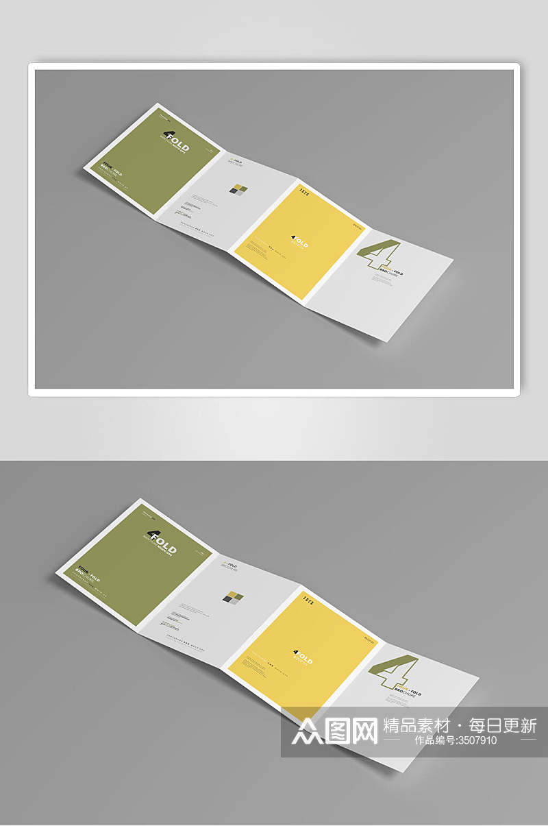彩色四折页小册子设计贴图样机素材