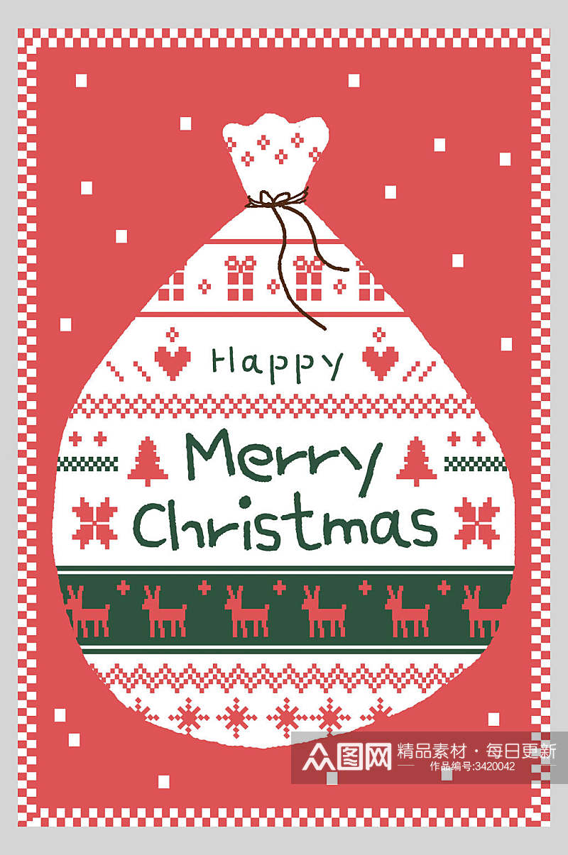 红白色麋鹿波点圣诞插画海报素材