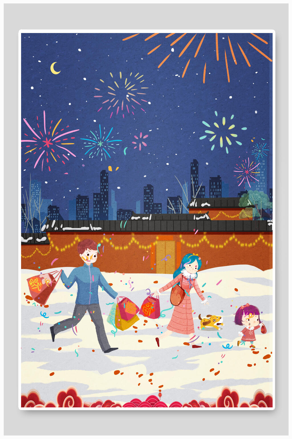 春节探亲新年插画素材素材