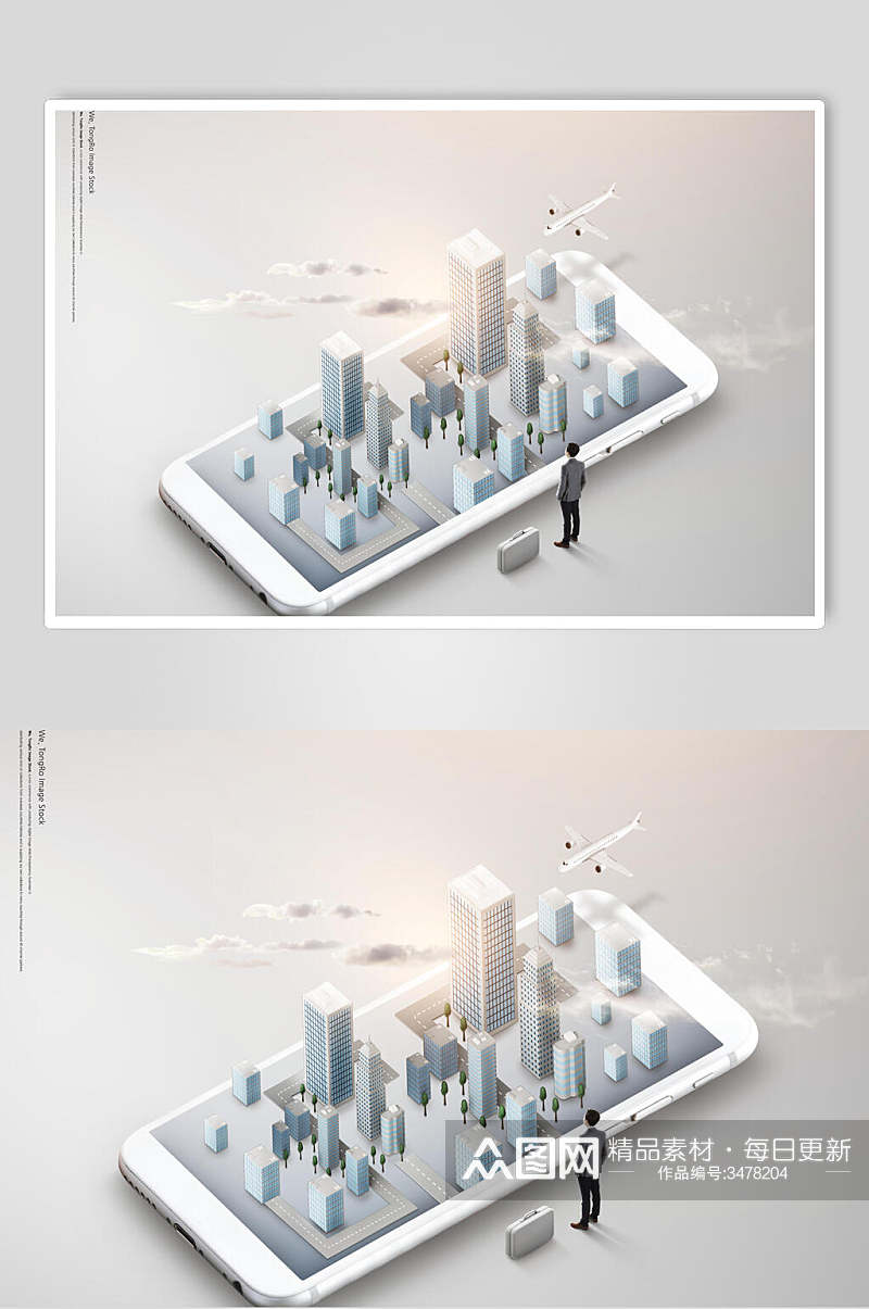 唯美城市手机看世界创意海报素材