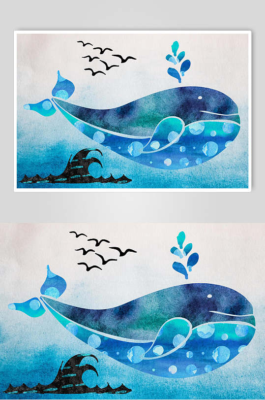 精美唯美梦幻手绘飞鲸天空艺术插画