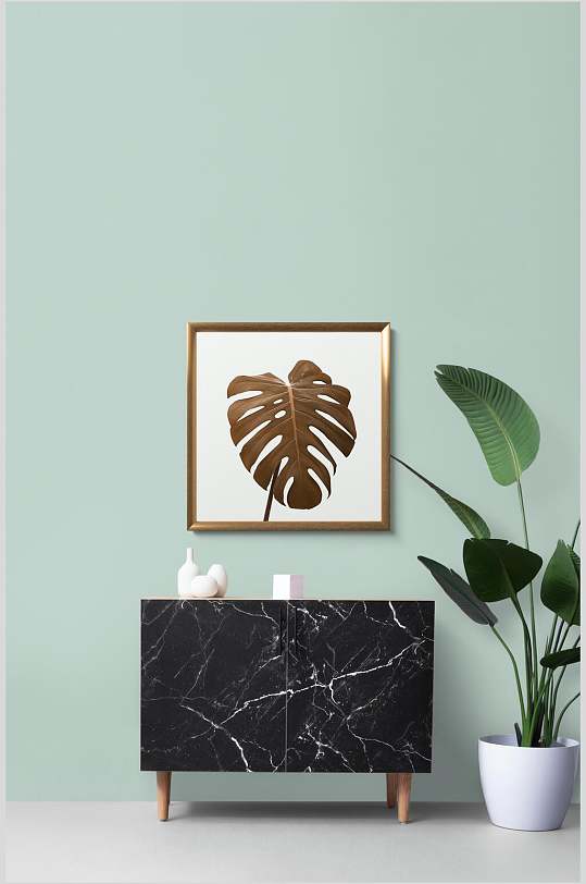植物绿色创意大气桌子画框海报样机