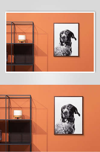 橙色狗狗创意大气画框海报样机