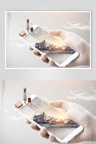 灰色科幻手机看世界创意海报
