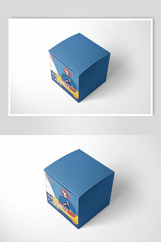 蓝色创意正方形盒子样机