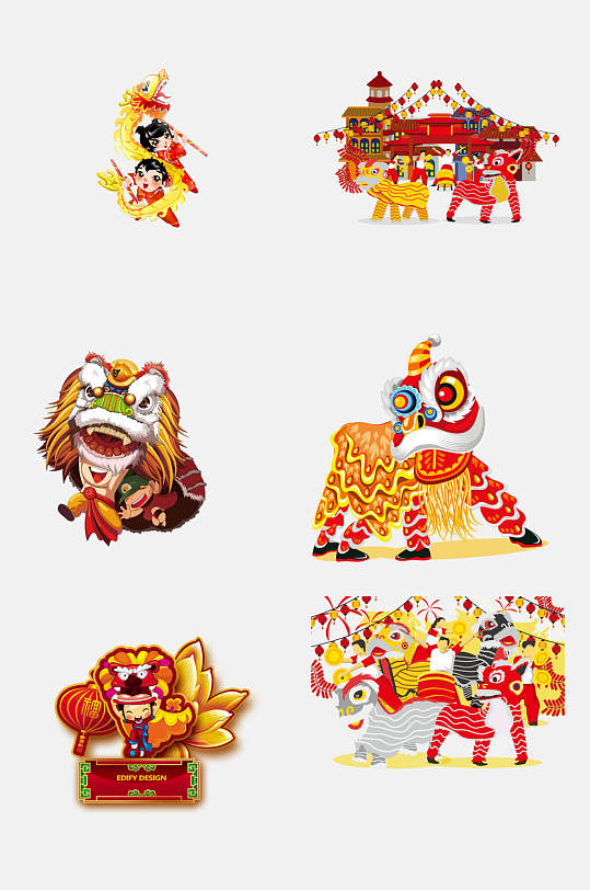 中国风新年舞龙插画免抠素材