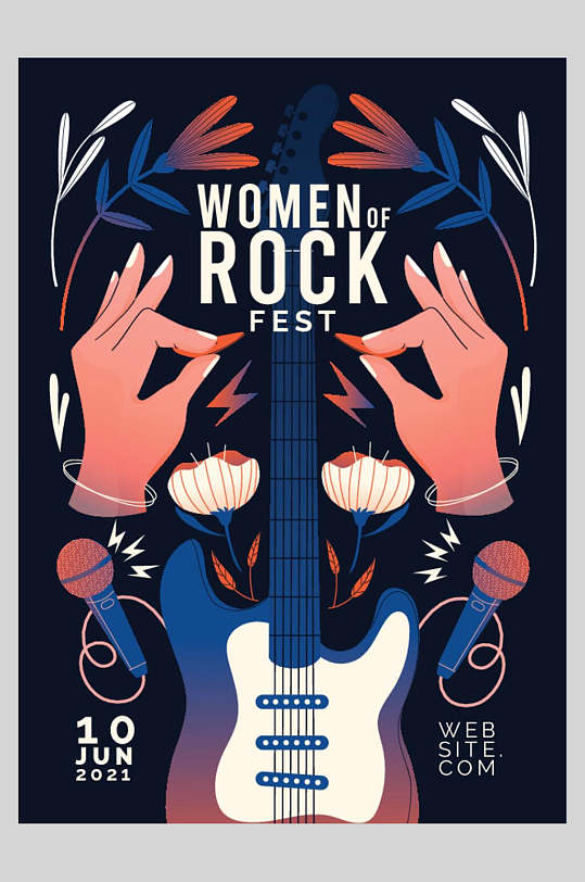 吉他话筒手绘卡通手简约清新创意国外海报