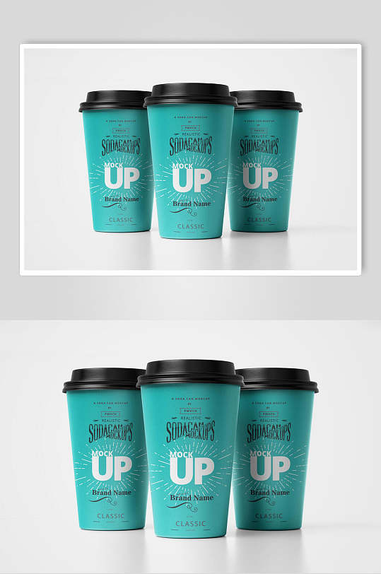蓝绿色组合时尚咖啡纸杯包装样机