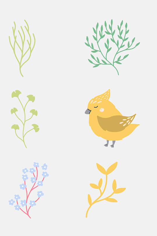 创意动植物卡通儿童手绘免抠元素