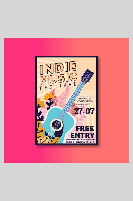 简约时尚高端大气乐器英文粉创意国外海报