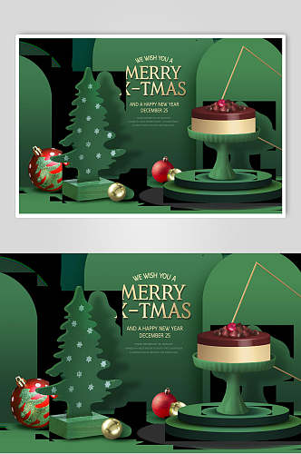 蛋糕装饰物英文绿色小清新治愈圣诞节海报