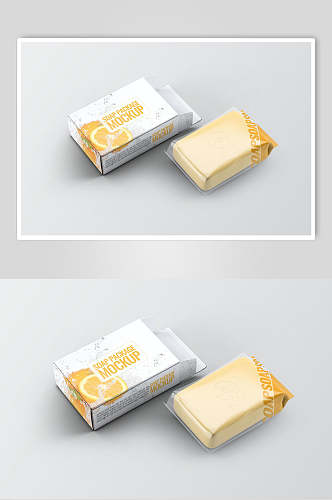 黄色袋子肥皂纸盒小包装展示样机