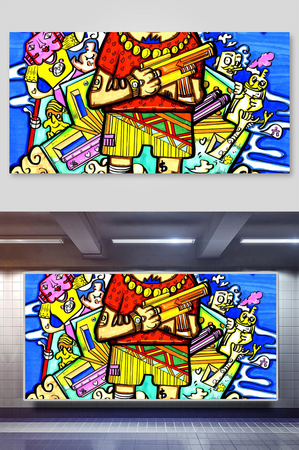 彩色嘻哈创意插画素材素材