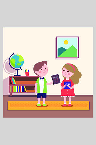 地球仪卡通扁平化儿童学生玩耍插画