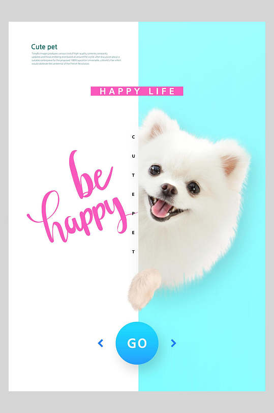 蓝白可爱狗狗宠物宣传海报