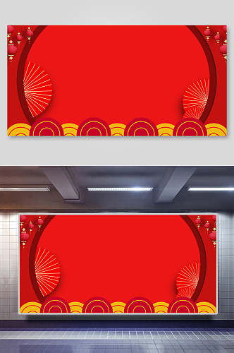 圆形红色喜庆春节背景展板