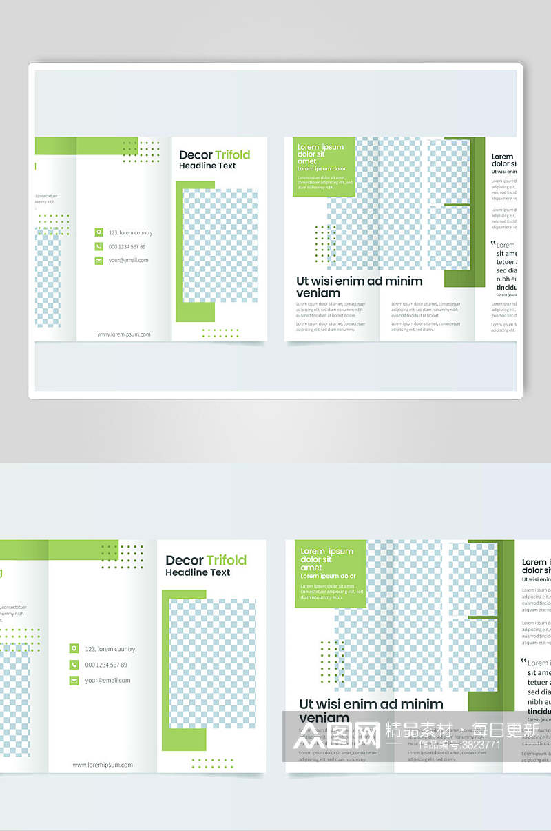 绿色英文三折页设计矢量素材素材