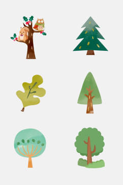 清新绿色卡通树木免抠元素