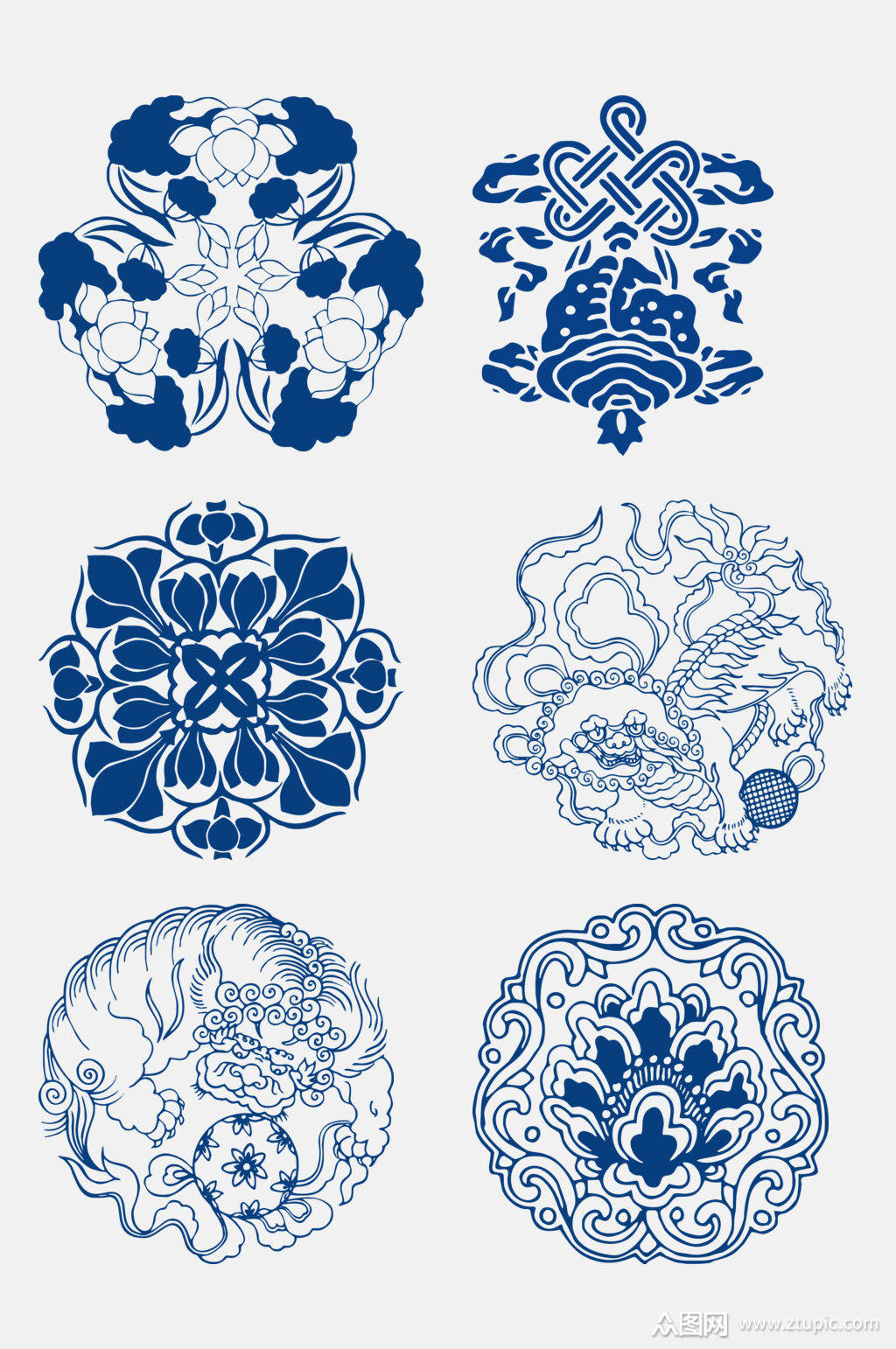 中国风青花瓷花纹图案免抠素材素材