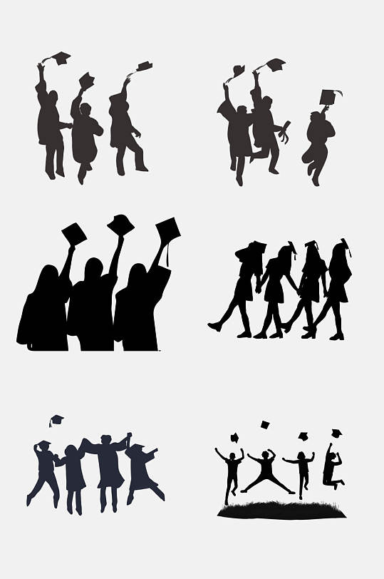 大气青春博士帽毕业季人物剪影免抠素材