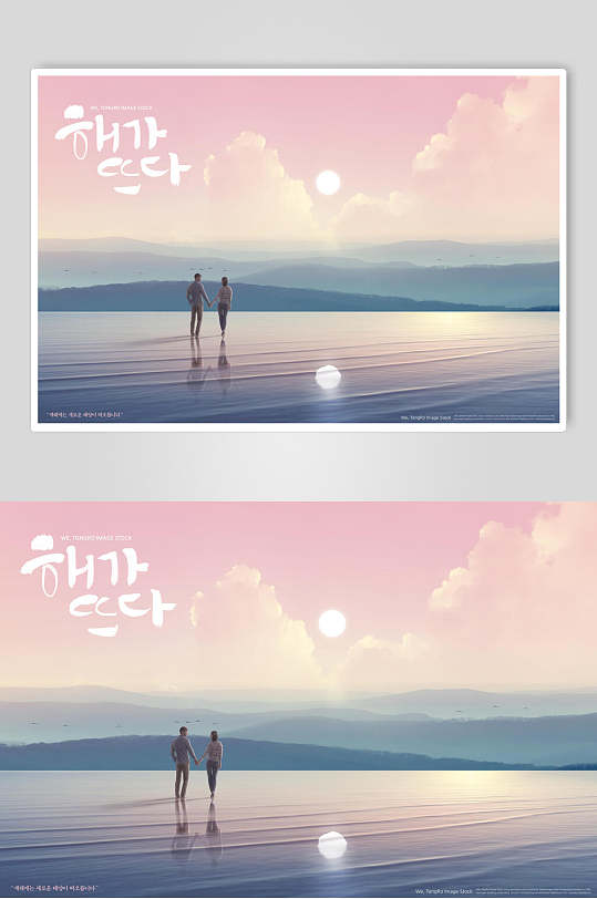 唯美韩文月亮风景海报