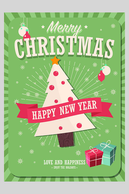 绿色圣诞树欧美圣诞矢量海报