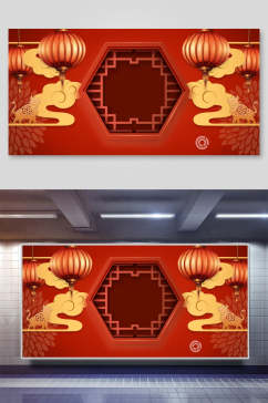 窗格红色喜庆春节背景展板