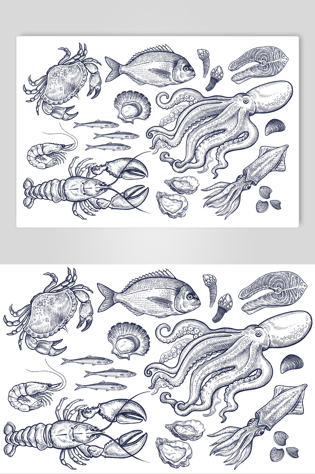 海鲜手绘线稿食材矢量素材