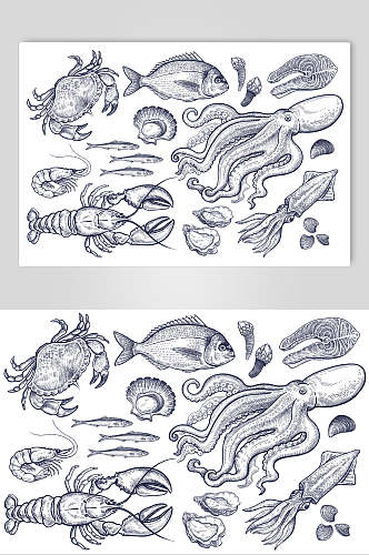 海鲜手绘线稿食材矢量素材