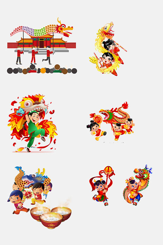 中国风唯美新年舞龙插画免抠素材