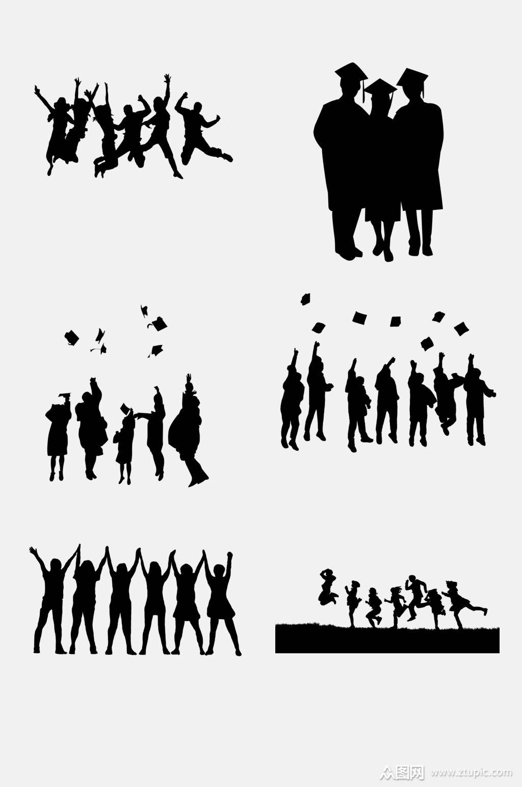 青春大气博士帽毕业季人物剪影免抠素材素材