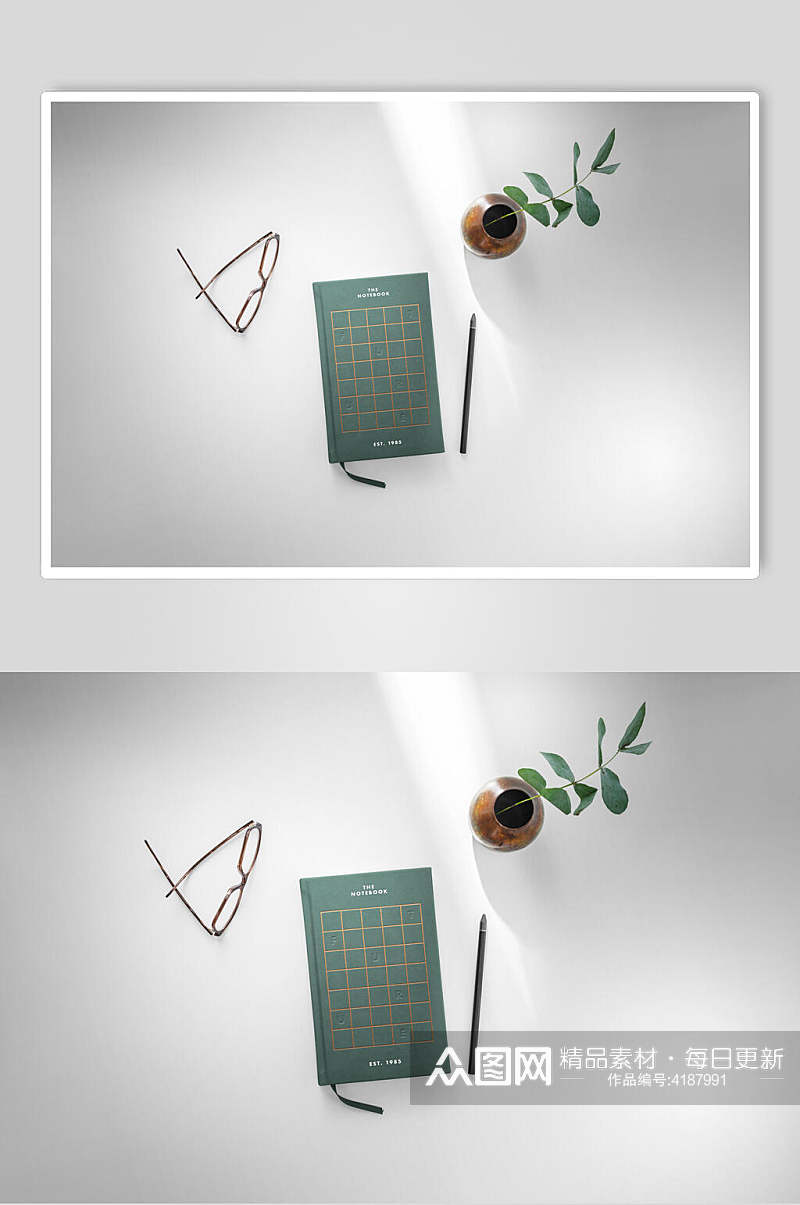 植物书本眼镜创意大气书籍封面样机素材